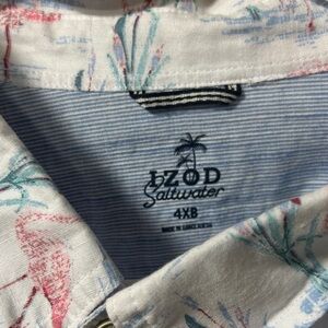 Izod Saltwater Shirt with Red and Blue Tropical Design